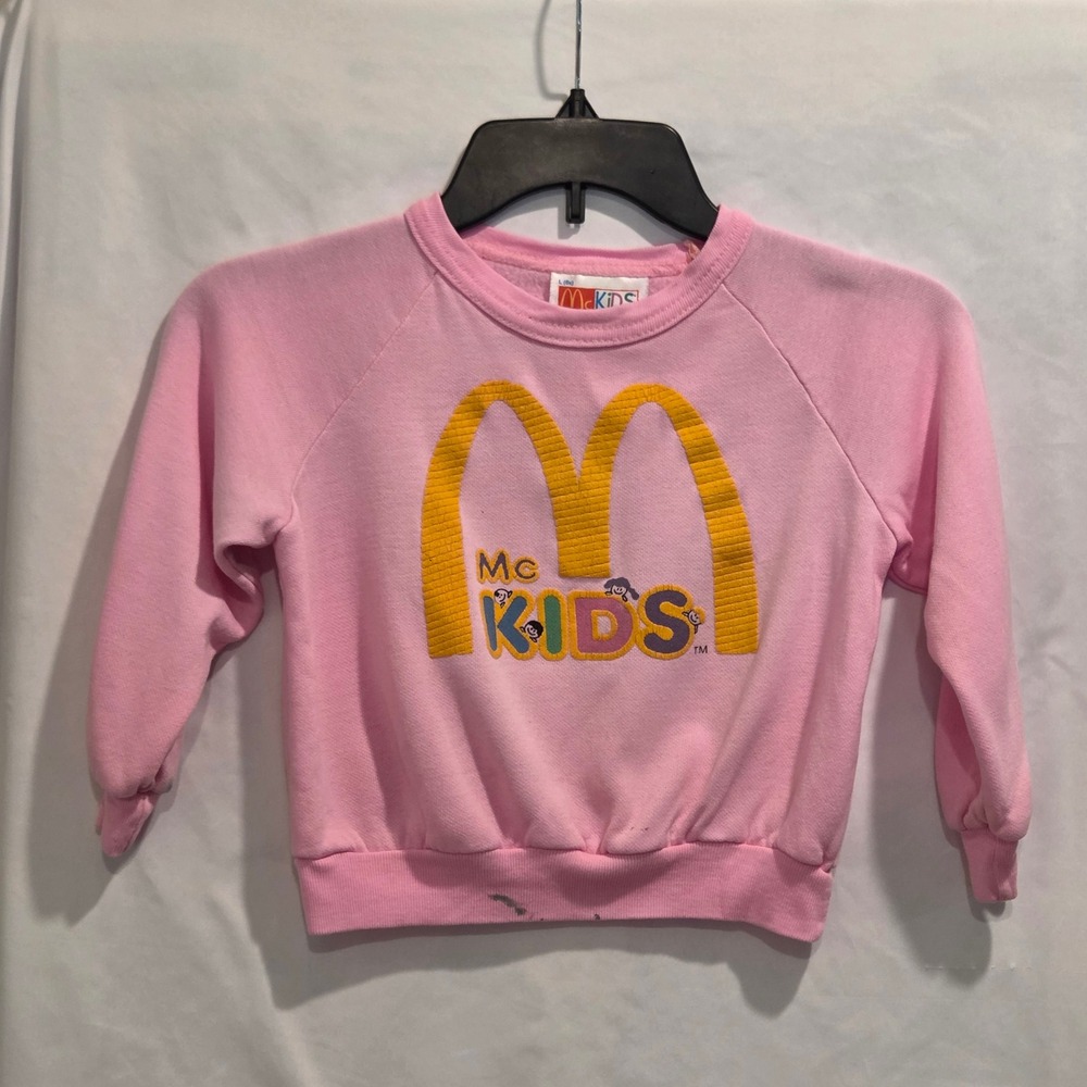 Vintage McKids McDonalds Pink Sweatshirt Girls Size 6X Golden Arches 90s Fleece